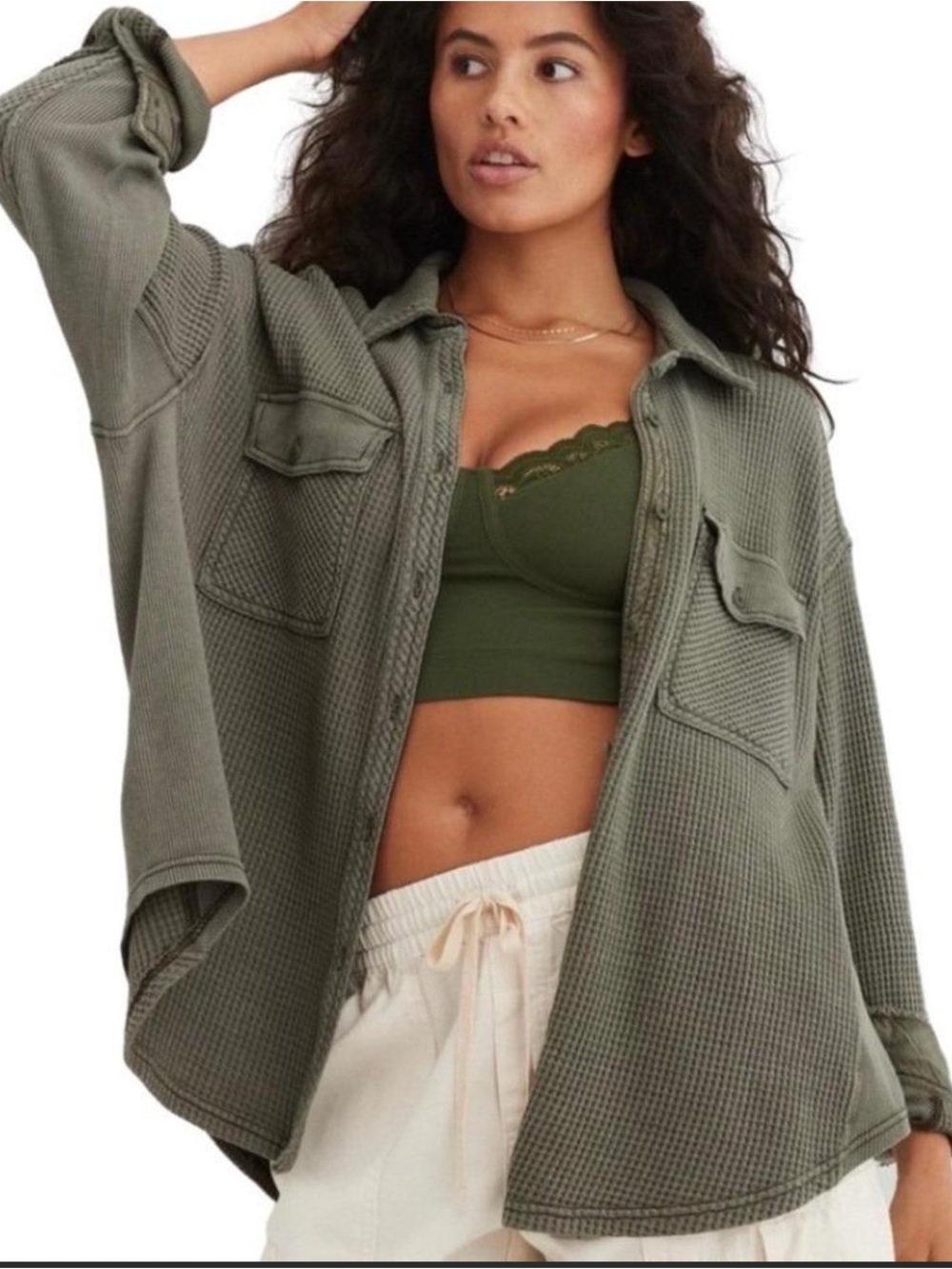 Aerie waffle knit oversized shirt